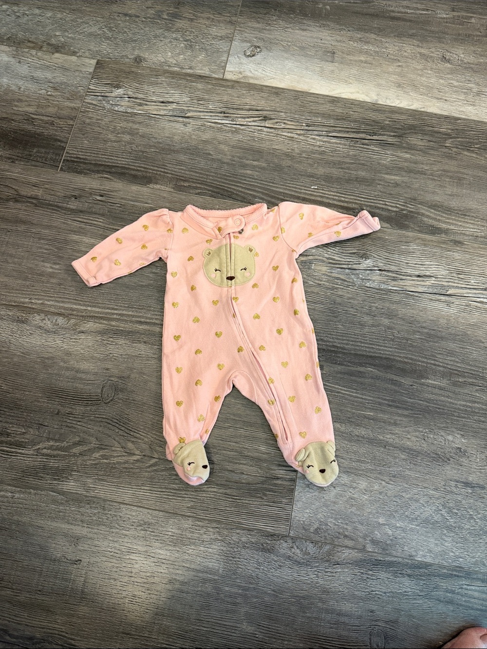 Child of Mine Pink Bear-Accent Footed One-Piece for Kids